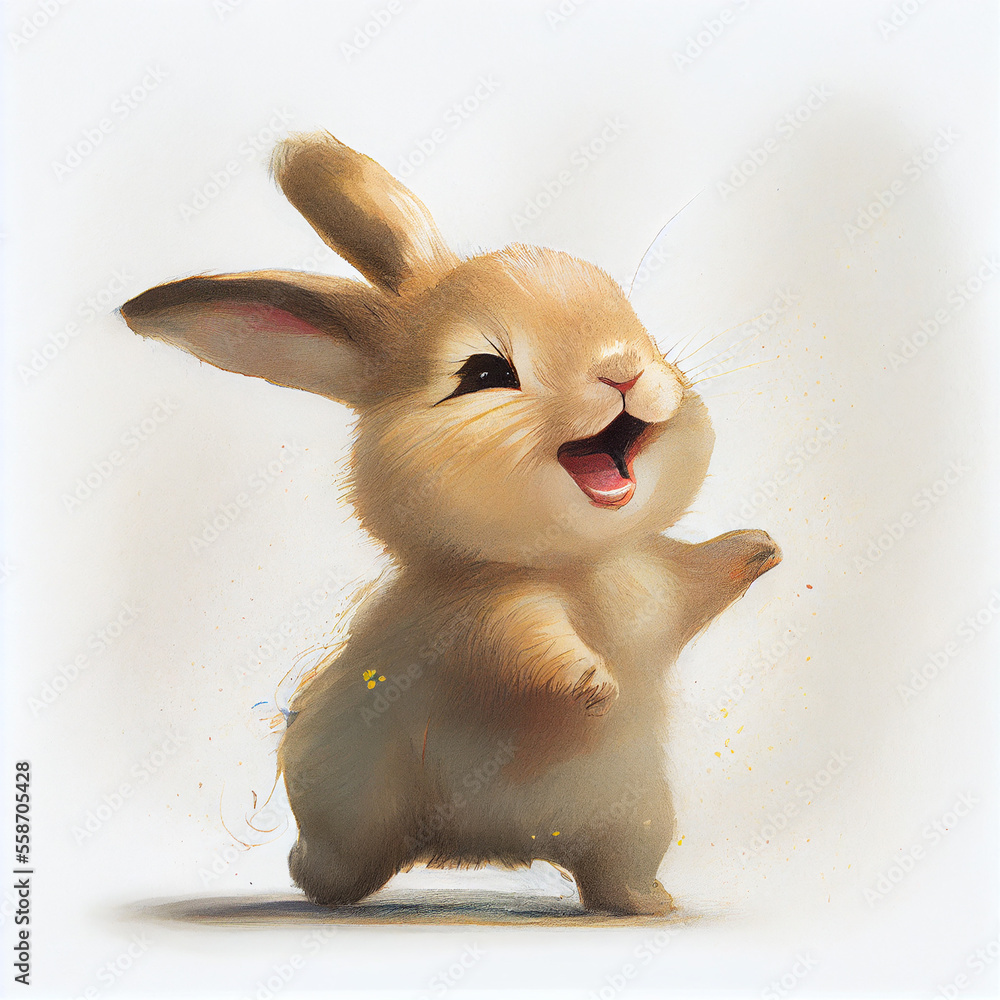 Cartoon. Happy cute little rabbit. Generative AI Stock Illustration ...