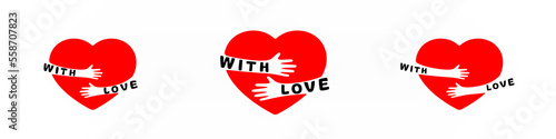 Set of heart with embrace, free hugs simple conceptual illustration