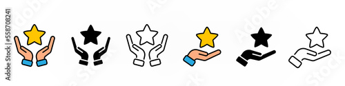Set of hands holding stars icons. Rate concept illustration