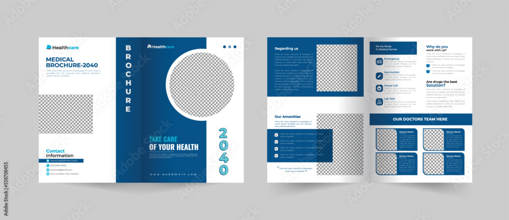 Medical healthcare bi-fold brochure template, Medical brochure design vector illustration Medical healthcare bi-fold brochure template, Medical brochure design vector illustration