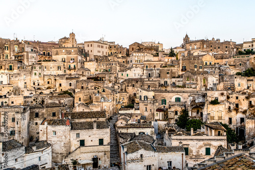 View at the old town - Sasso Caveoso - of Matera during sunrise Basilicata, Italy - Euope