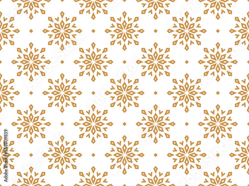 Abstract geometric pattern with lines, snowflakes. A seamless vector background. White and gold texture. Graphic modern pattern