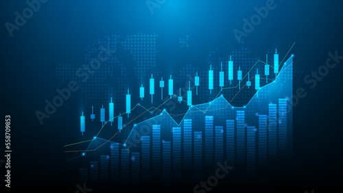 business investment trading stock on blue dark background. chart increase digital technology. financial data strategy. market chart profit money. vector illustration hi-tech. candlestick forex growth.