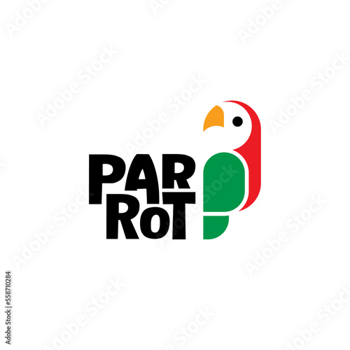 Cute caribbean parrot vector logo on white background
