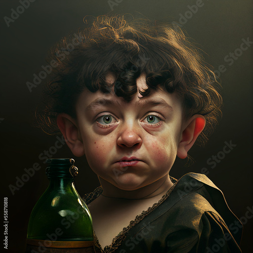 Drunk Halfling Small Stout Stealthy Thief Sneaky Nimble Roleplaying DND Character Concept RPG Quest Caravaggio Style Painting Generative AI Tools Technology illustration photo