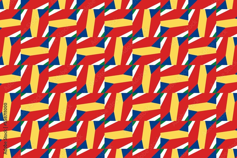 Geometric pattern in the colors of the national flag of Seychelles. The colors of Seychelles Geometric pattern in the colors of the national flag of Seychelles. The colors of Seychelles