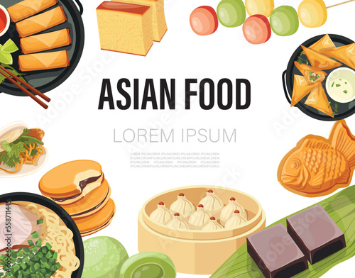 Vector Chinese and Japanese food banner. Illustration of asian, traditiona cooking