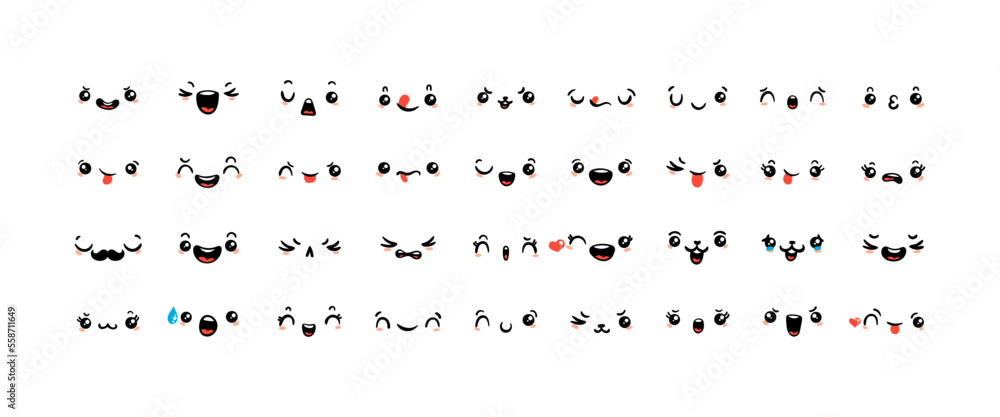 Various Cartoon Emoticons Set. Doodle faces, eyes and mouth. Caricature comic expressive emotions, smiling, crying and surprised character face expressions Various Cartoon Emoticons Set. Doodle faces, eyes and mouth. Caricature comic expressive emotions, smiling, crying and surprised character face expressions