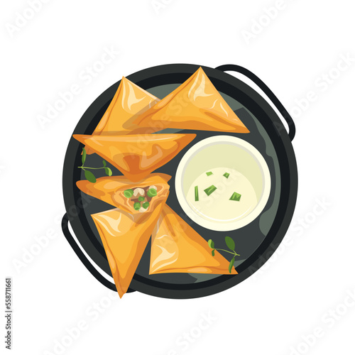 Chopsticks holding chinese spring rolls fried Lumpia isolated illustration vector.