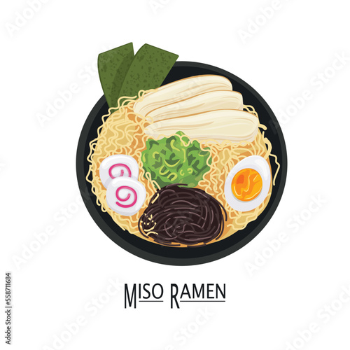 ramen with miso based soup with chiken. Japanese noodle.