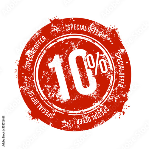10% rubber stamp. Red 10% rubber stamp with grunge print. Special Offer. Vector Illustration - Vector