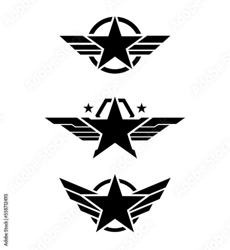 Wings star logo design. Army logo template. Military logo concept