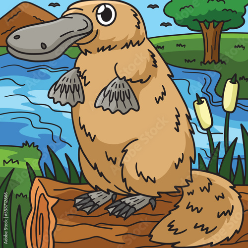 Platypus Marine Animal Colored Cartoon photo