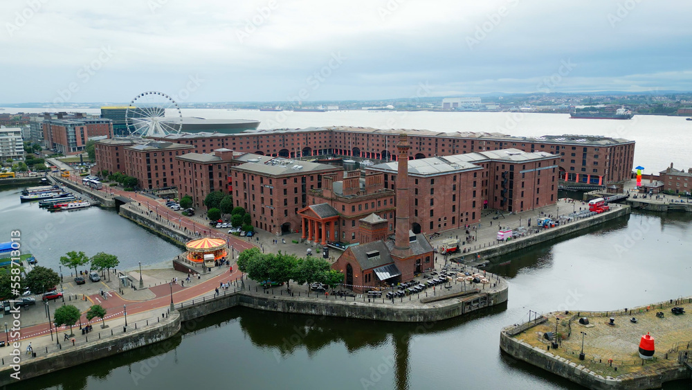Albert Docks in the city of Liverpool - aerial view - drone photography