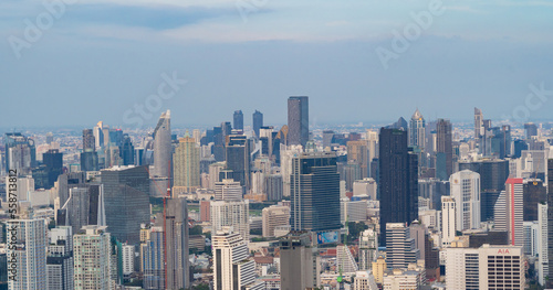 Aerial view of Bangkok Downtown Skyline  Thailand. Financial district and business centers in smart urban city in Asia. Skyscraper and high-rise buildings.