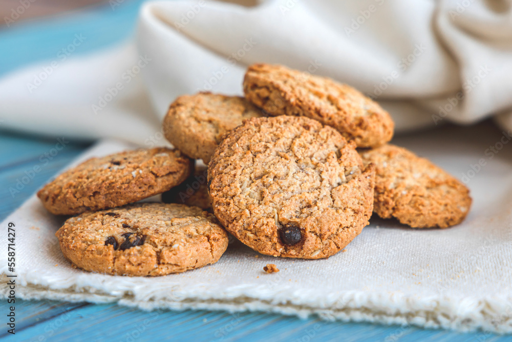 Chocolate cookies on wooden table Chocolate cookies on wooden table