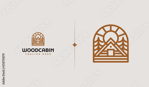 Camp Camping Cabin Vintage Monoline Logo Illustration. Universal creative premium symbol. Vector sign icon logo template. Vector illustration