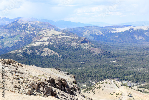 A vast view from the top of Mammoth mountain in Mammoth Lakes, California