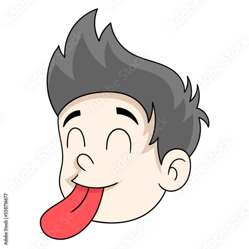 handsome face boy head was mockingly sticking out his tongue