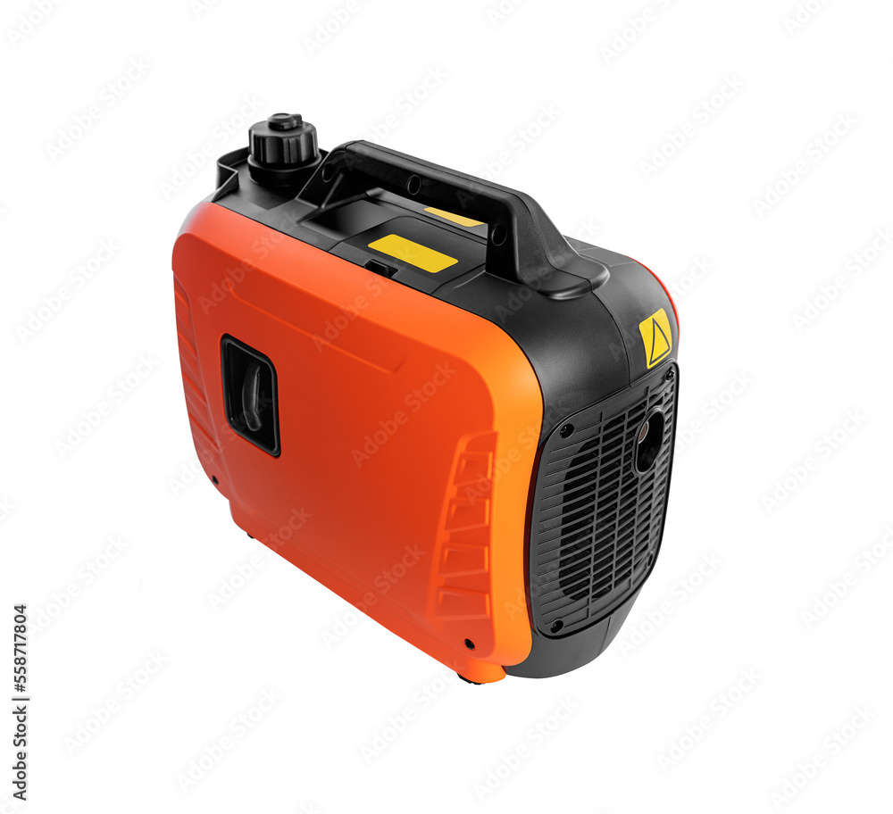 Portable electricity generator isolated on white background. Petrol inverter generator. Portable electricity generator isolated on white background. Petrol inverter generator.
