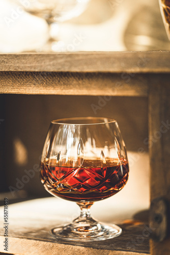 A drink of brandy in a crystal tumbler