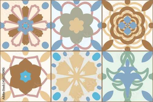 Retro Cement Mosaic Tile, Vintage Ceramic Pattern, Seamless Old Floor Tiles Background