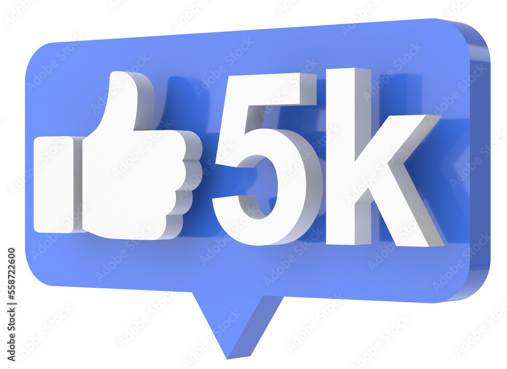 Five thousand likes. 5000 likes. Like icon. 3D illustration. Five thousand likes. 5000 likes. Like icon. 3D illustration.