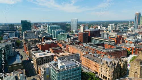 Photo Aerial view over Manchester Deansgate - drone photography