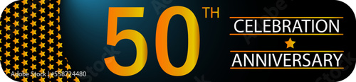 50 years anniversary banner . Blue and black fifty years anniversary celebration with stars and gold details horizontal banner .eps