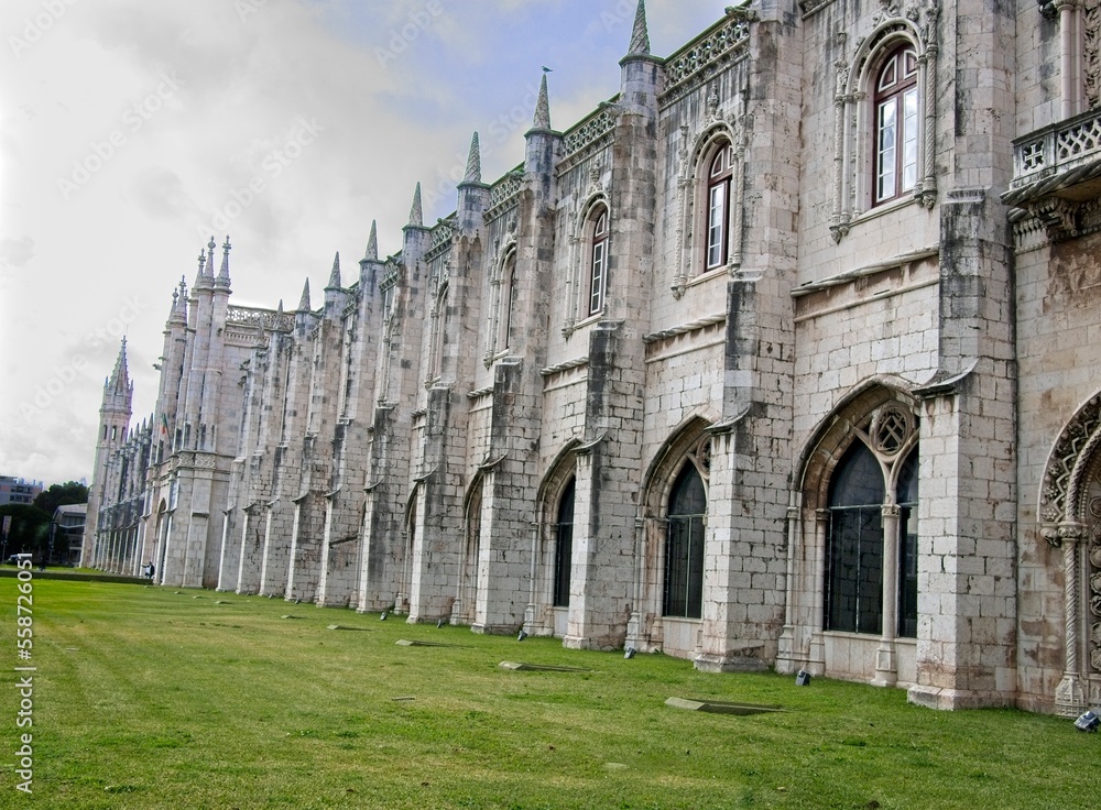 Fototapeta premium Elongated, side view of the St. Jerome Monastery in Lisbon, Portugal