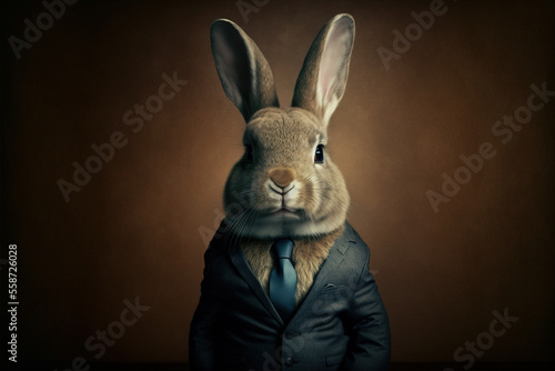Cute rabbit in suit like a businessman, Generative AI © pham