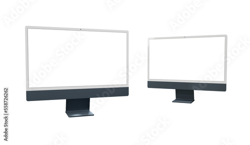 Computer monitor display with empty screen isolated on transparent background.