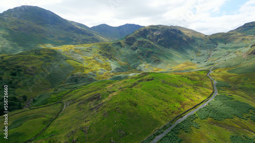 The amazing mountains and valleys at Lake District National Park in England - aerial view - drone photography © 4kclips