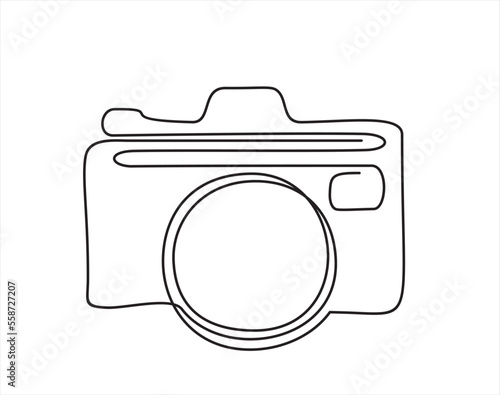 Vector Illustration Digital Camera- continuous line drawing with quote template.