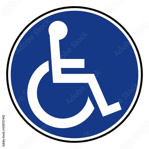 Wheelchair symbol circle. A stylized image of a person in a wheelchair. (ISA) International Symbol of Access.