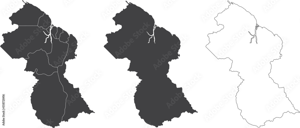 set of 3 maps of Guyana - vector illustrations	
