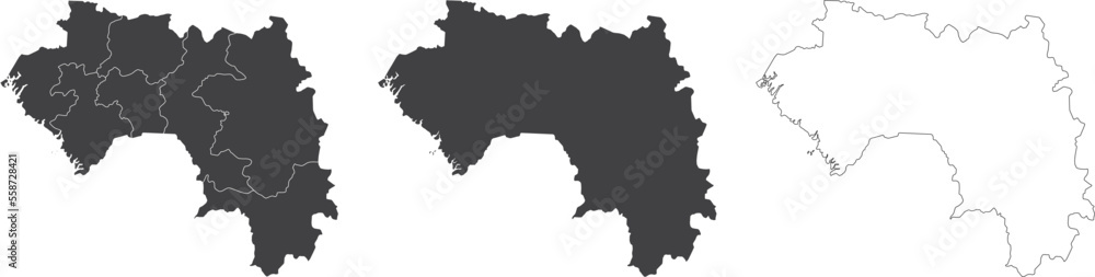 Fototapeta premium set of 3 maps of Guinea - vector illustrations