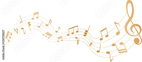 vector illustration of gold colored sheet music - musical notes melody