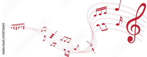 vector illustration of red colored sheet music - musical notes melody