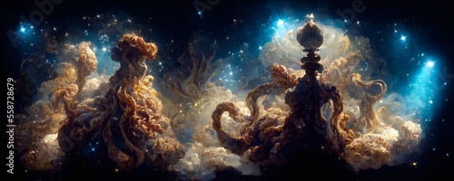 Slika na platnu Panorama of a huge octopus-shaped nebula, formation of new planetary and star objects