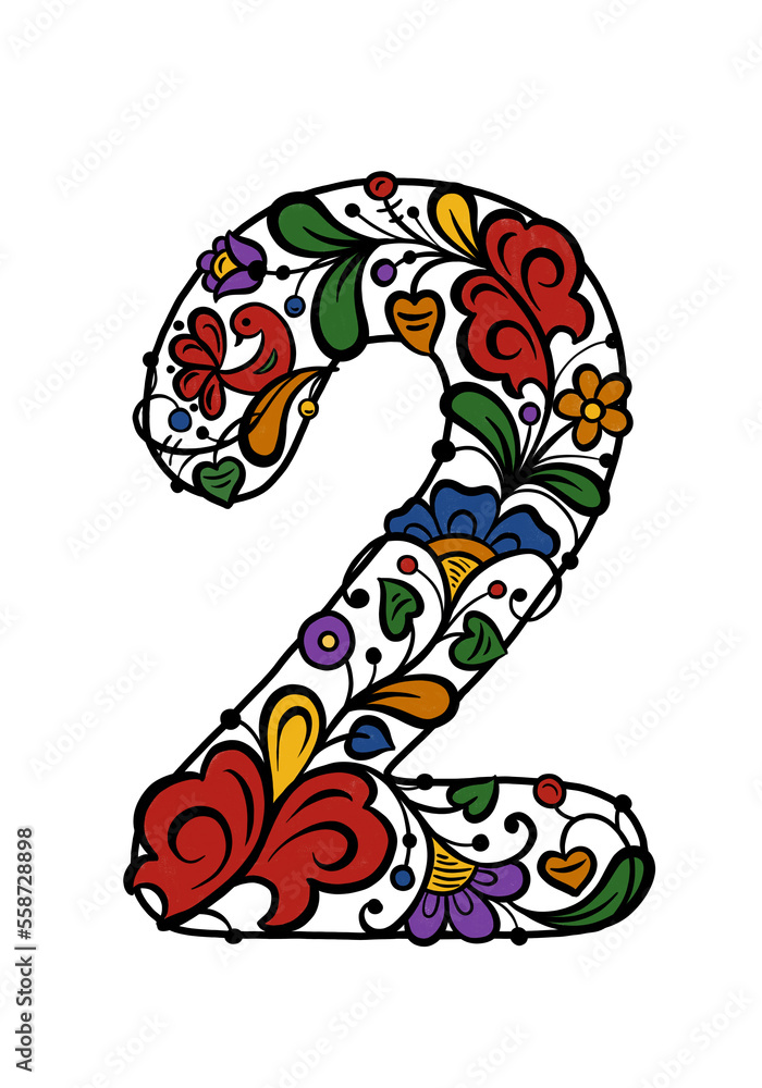 drawn illustration number two in a floral ornament on a white background
drawn illustration number two in a floral ornament on a white background