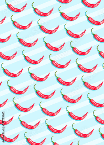 Chilli peppers pattern on blue background
