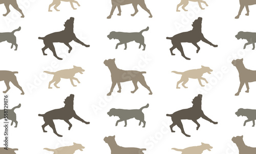 Fototapeta Naklejka Na Ścianę i Meble -  Seamless pattern. Silhouette of dogs different breeds isolated on a white background. Endless texture. Design for fabric, decor, wallpaper, wrapping paper, surface design. Vector illustration.