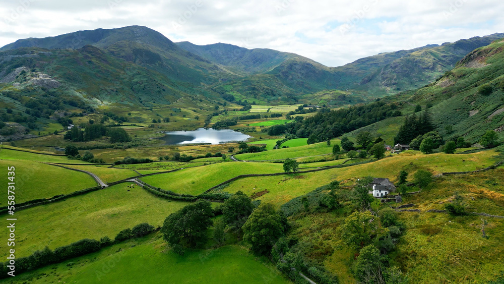 The amazing mountains and valleys at Lake District National Park in England - aerial view - drone photography The amazing mountains and valleys at Lake District National Park in England - aerial view - drone photography