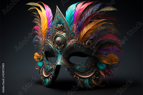 venetian carnival mask with feathers, generative ai. © Asman