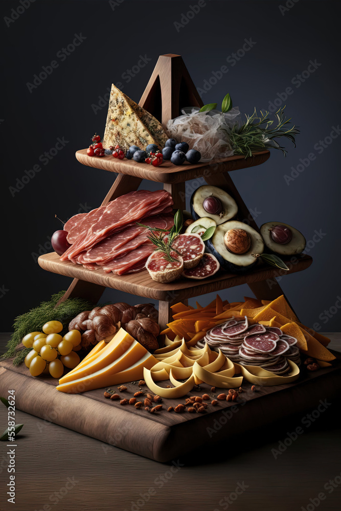 Tiered Charcuterie board - AI Generated Tiered Charcuterie board - AI Generated