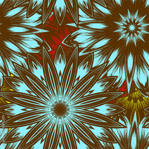 Flowers. Seamless floral background. Tracery handmade nature ethnic fabric backdrop pattern. Textile design texture. Decorative color art. Vector