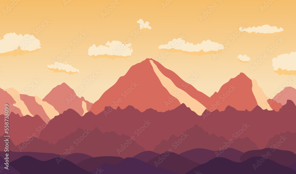 Mountain sunset landscape vector illustration