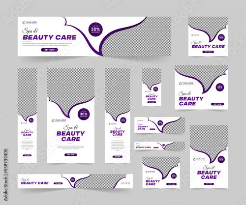 Modern Spa & Beauty Center standard size web banners set, Business ad banner cover header background for website design, Social media cover ads discount banner template