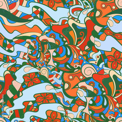 Tracery seamless pattern. Mehndi design. Ethnic doodle texture. Curved doodling background. Vector